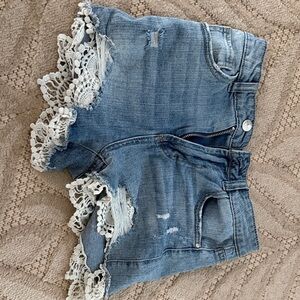 Almost Famous Blue Denim Crochet Hem Shorts